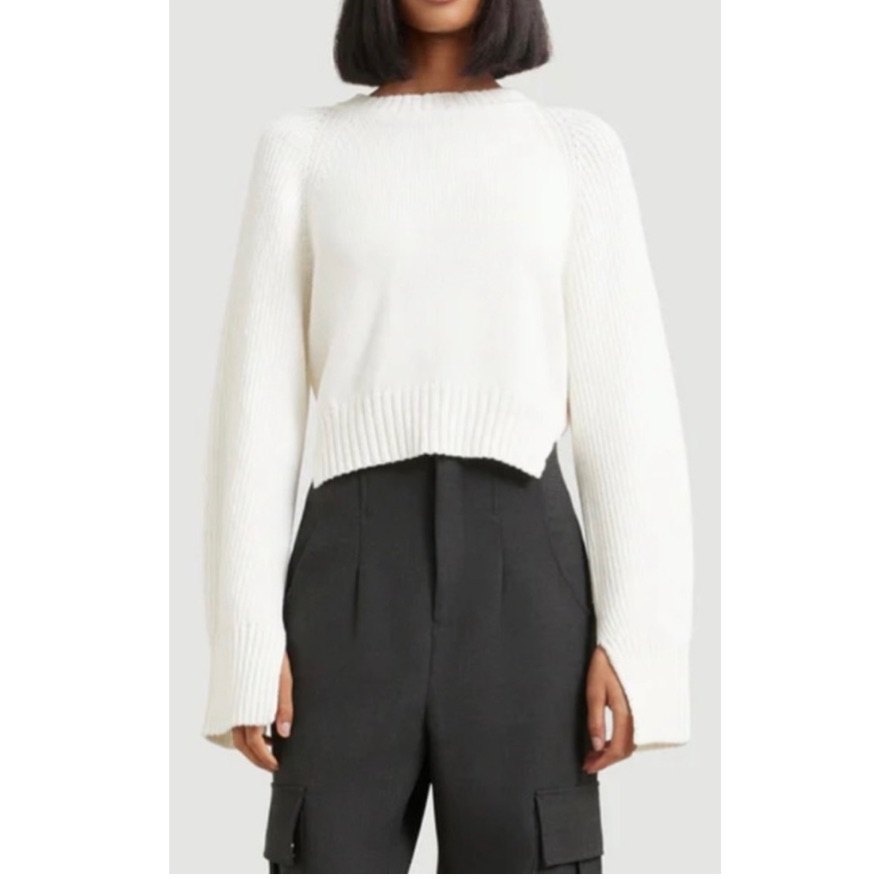 Modern Citizen White Caris Split Cuff & Hem Pullover Chunky Knit Sweater Medium